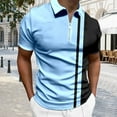 thumbnail image 2 of Celivon Mens Retro Half Zipper Striped Color Block Short Sleeve Lapel Polo Shirt Vintage Loose Soft T Shirt Pullvoer Blue, 2 of 4