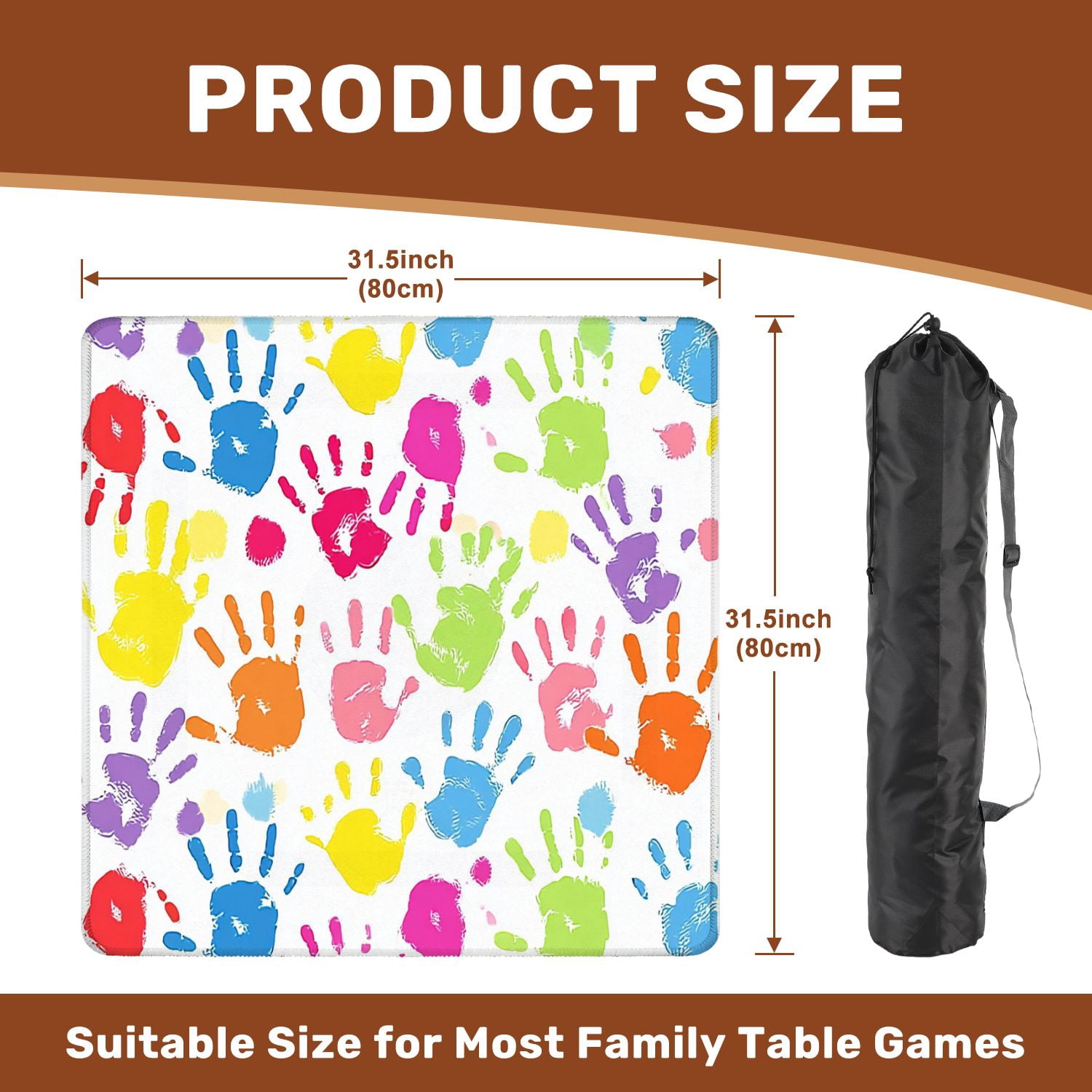 Mahjong Mat 31.5" x 31.5" motherhandprint seamless Non-Slip Noise Reduction American Mahjong Tiles Table Cover for Dominoes Poker Card Board Games Gift