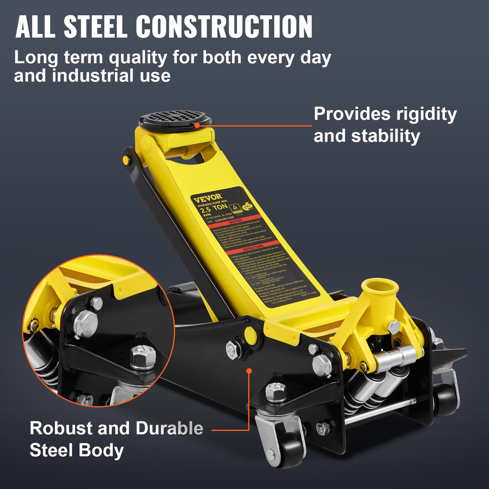 VEVOR Floor Jack, 2.5 Ton Low Profile Floor Jack, Heavy-duty Steel Racing Floor Jack with Dual Pistons Quick Lift Pump, Floor Jack Lifting Range 3.64"-19.49"