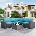 thumbnail image 3 of Kullavik Patio Furniture Set Sofa 6-Piece Wicker Sectional Sofa Set, Outdoor Furniture Rattan Patio Conversation Set with Thickened Cushions and Glass Coffee Table,Blue, 3 of 8