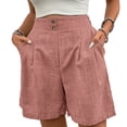 thumbnail image 3 of Hesxuno Women Baggy Shorts High Waisted Pleated Shorts Button Front Straight Wide Leg Shorts Summer Casual Beach Shorts Pink M, 3 of 7