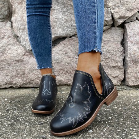 

Women s Fashion Casual Slip On Retro Short Ankle Boots Low Heels Leather Shoes