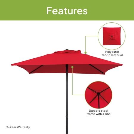 Mainstays Outdoor 5' Red Square Market Patio Umbrella, Push-Up Only Function