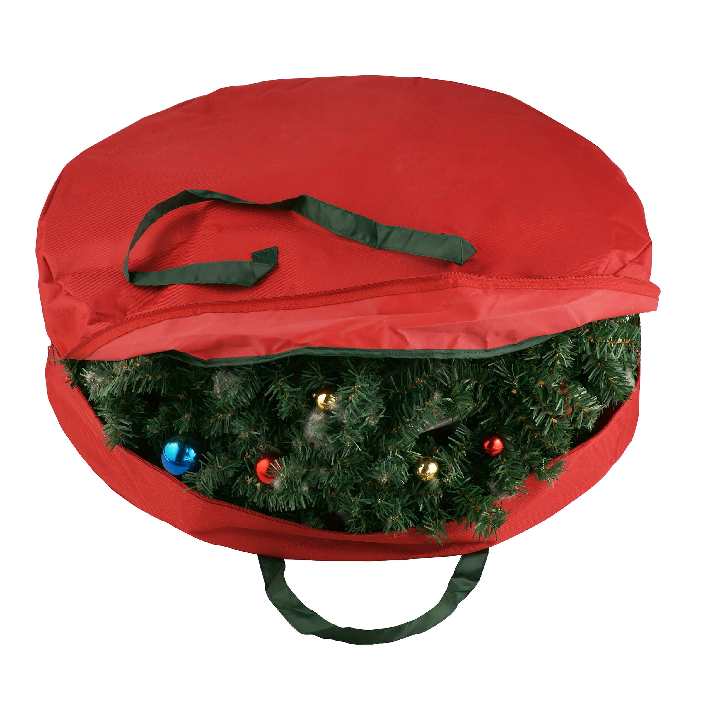Christmas Wreath Storage Container Oxford Canvas Bag Zipper Handles Red 30'' 