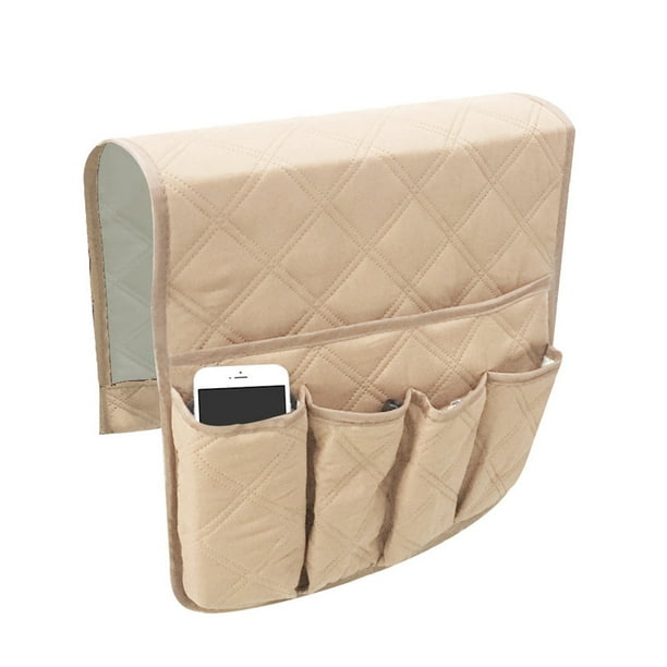 Bolsa de almacenamiento de tela de fieltro para mesita de noche, sofá, organizador colgante para dormitorio, coche, barandillas de cama (beige)