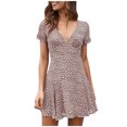 thumbnail image 1 of Fridja Womens Geometry Dot Printed Mini Dress V Neck Cocktail Party Beach Dress, 1 of 9