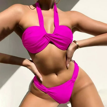 Yanyanz Two Piece Swimsuit for Women Women Thong Bikini Set Brazilian Two Swimsuit High Cut Bathing Suit Top String Bottom Women S Bikini Swimsuits Sexy Swimsuits for Women Clearance Hot Pink S