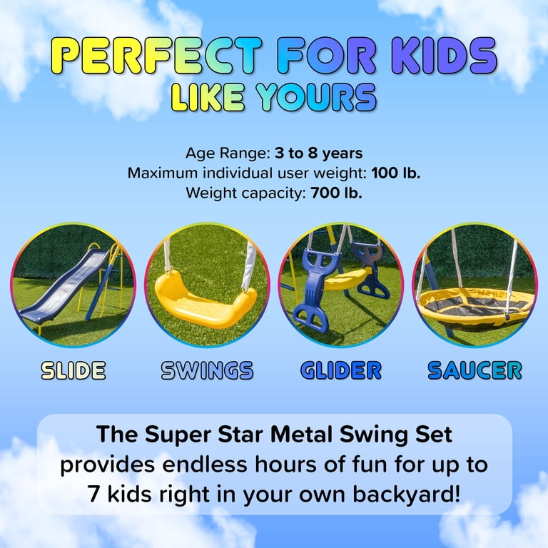 Sportspower Kids Playground - Metal Swing Set with Saucer, Glider