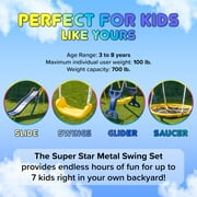 Sportspower Super Star 5-in-1 Metal Swing Set: 2 Swings, Flying Saucer, 2-Person Roman Glider, 6.5ft Slide ; Great for Kids 3-8; Bonus Anchor Kit