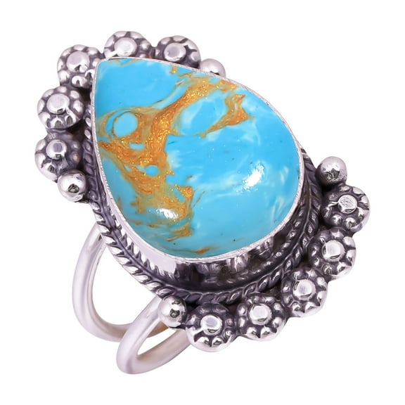 Copper Blue Turquoise Gemstone 925 Sterling Silver Ring, 18X13 mm Pear Gemstone Ring, Blue Ring, Christmas Gift, Unique Jewelry Ring, Adjustable Ring