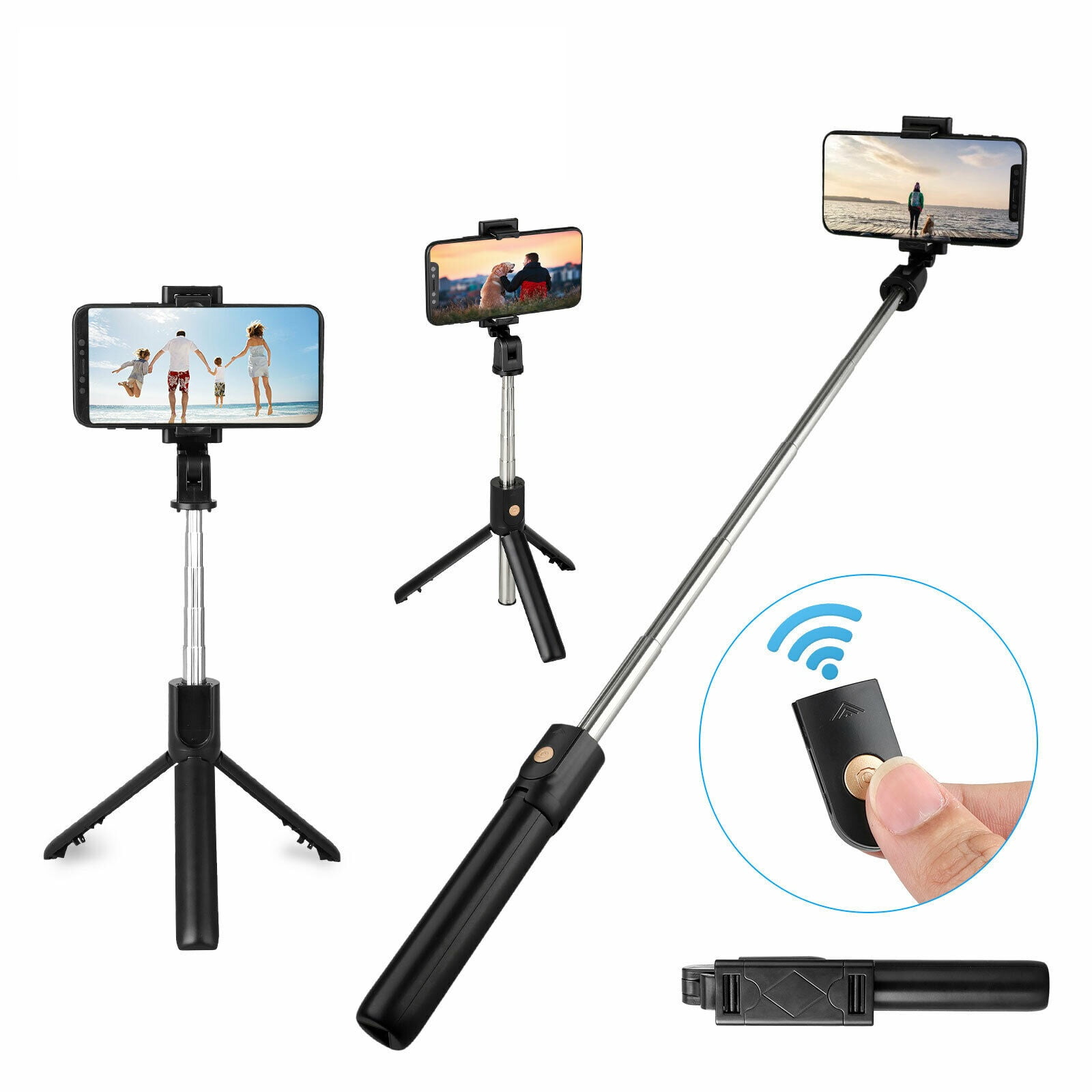 Bluetooth Selfie Stick with Tripod Extendable Compact Phone Stick with Wireless Remote and Extra Shutte Stand for iPhone 8 Plus/Xs Max/XR Galaxy Note 9/S10/S9 Huawei More iOS&Android Black