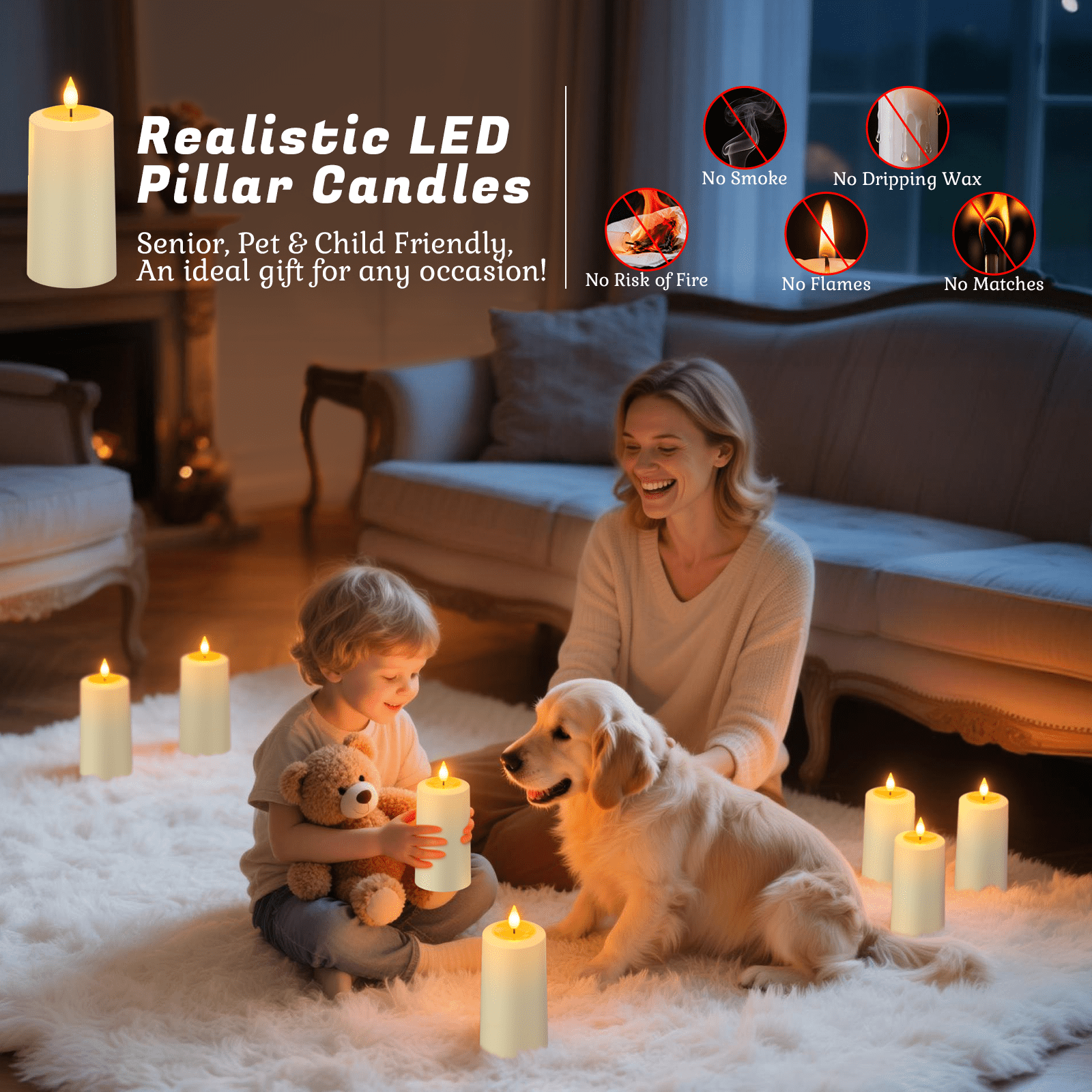 PChero 4Pack Rechargeable Flameless Candles with Remote Timer, Flickering LED Pillar Candle with Magnetic Charging Base, Battery Electric Fake Candles for Home Decor Halloween Christmas, Ivory