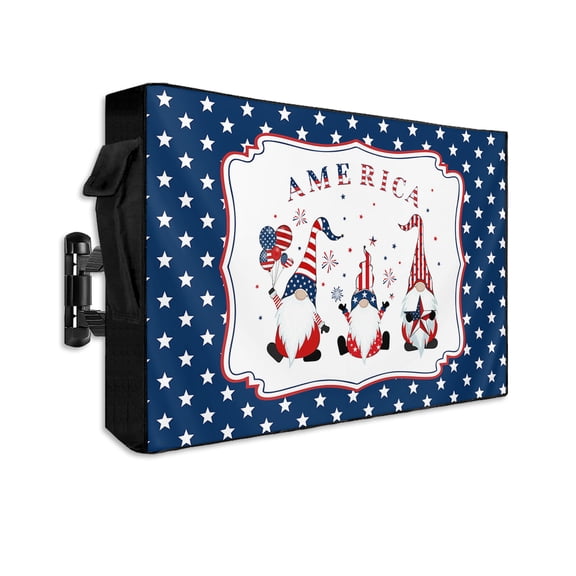 Independence Gnomes American Flag Outdoor TV Cover 60 to 65 Inch Waterproof, Blue White Star Celebration 600D Oxford TV Covers with Zipper, Outside Flat TV Screen Protector 58"Wx37"Hx4.5"D