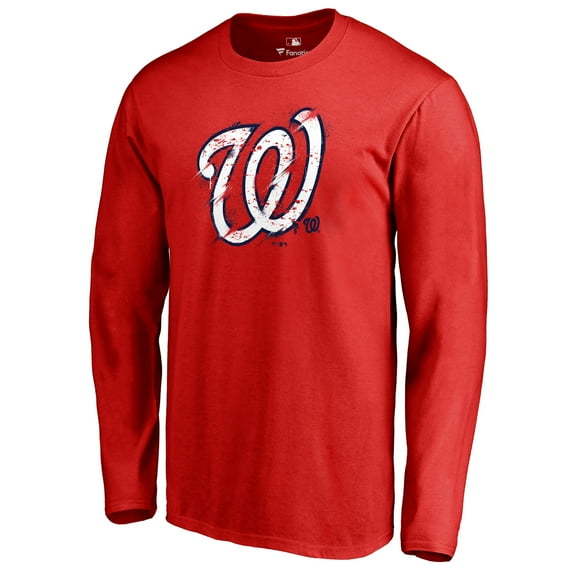 Men's Red Washington Nationals Splatter Logo Long Sleeve T-Shirt