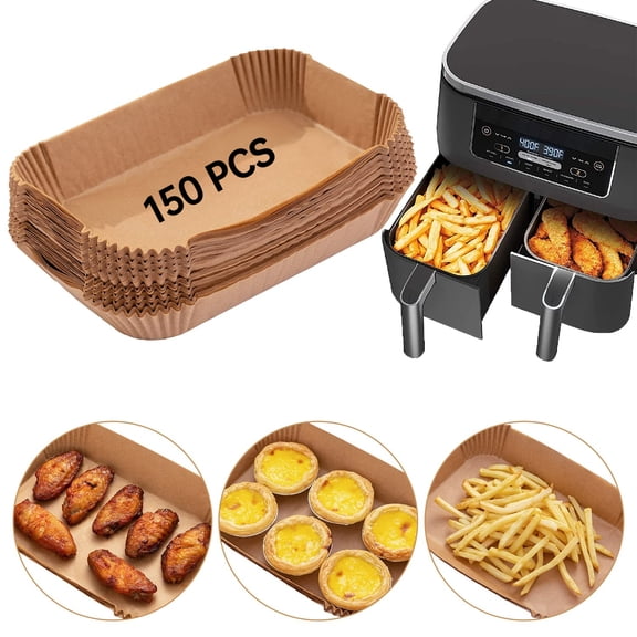 Air Fryer Disposable Paper Liner, 150PCS Food Grade Parchment Liners Compatible with Ninja DZ201,Ninja Foodi Dual Air Fryer Accessories Baking Paper (9 * 6, Natural)