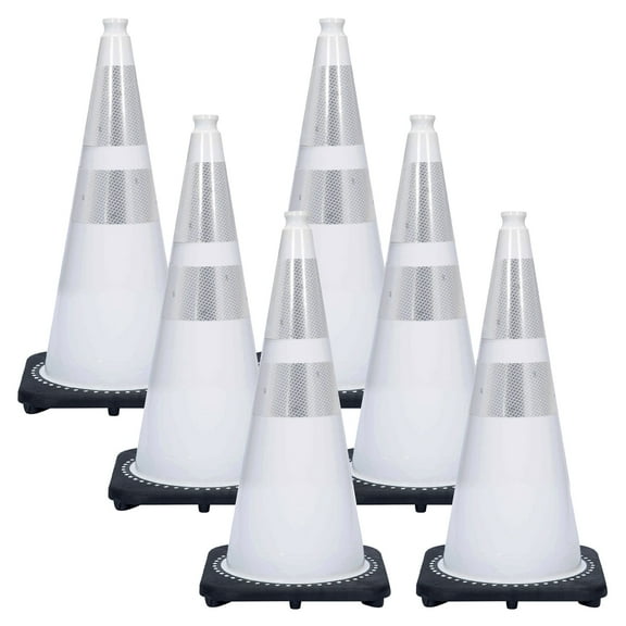 28" White Reflective Traffic Cones (6-Pack)
