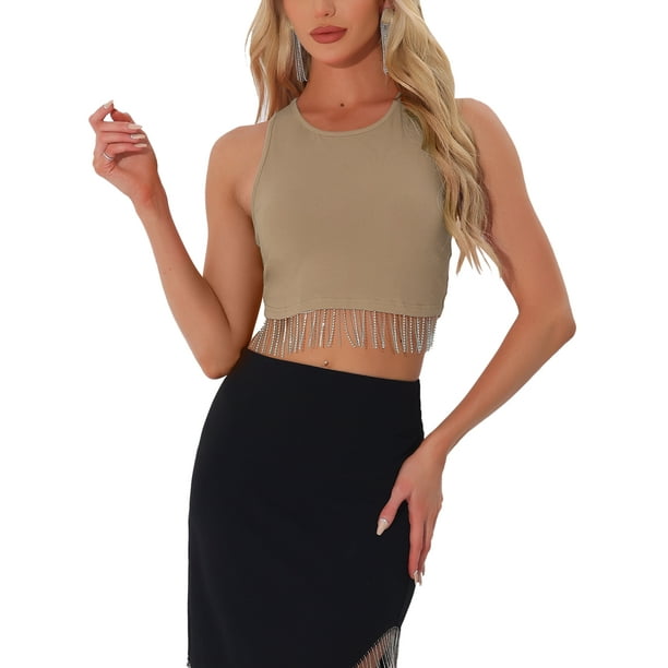 Camiseta sin mangas de verano INSPIRE CHIC para mujer, camiseta casual, talla S, marrón oscuro