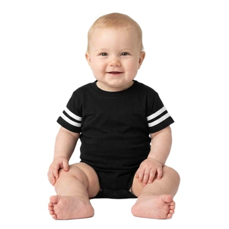 COUVER Infant Football Fine Jersey Bodysuit Black Solid/White Size NB