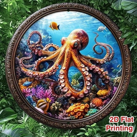 HELLOYOUNG Octopus Metal Wall Art Vintage Aluminum Sign, Home Decor Wall Hanging, Rustic Coastal Decor, 3D Wall Sculpture for Living Room Bar