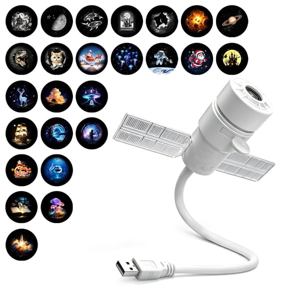 Salange 2027 Upgraded Satellite Projector Night Light,2 in 1 USB Galaxy Night with 25 HD Projection Films,360° Flexible Gooseneck,Plug-and-Play for Decoration