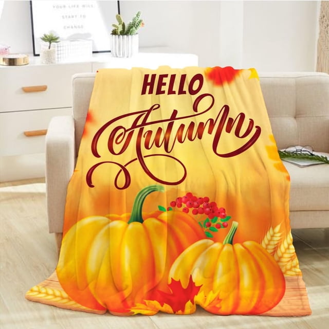Couverture Décorative d'Automne, Couverture Jetée Orange Citrouille, Couverture Jetée Action de Grâce, Couverture en Molleton d'Automne pour Canapé Lit Extérieur Sofa, Légère Duveteuse Douce Peluche, Couvertures et Jetés, Déco d'Automne 50x60-4