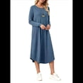 thumbnail image 2 of Vestido Informal Holgado de Cuello Redondo y Larga para Mujer, con Bolsillos Inclinados y Dobladillo Curvo. Azul Marino L, 2 of 9