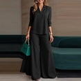 thumbnail image 4 of Women’s Office 2 Piece Set, V Neck Long Sleeve Top and Wide Leg Pants Elegant Outfit, 4 of 6
