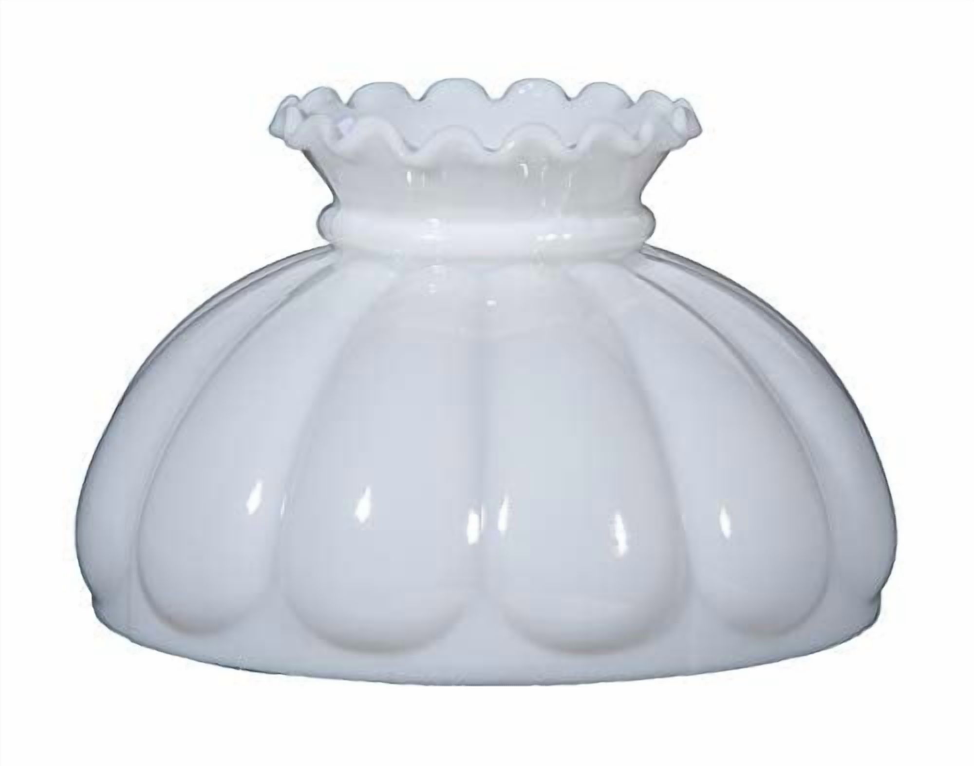 B&P Lamp® 9 7/8" Fitter Opal White Glass Melon Style Student Lamp Shade with Crimp Top Design