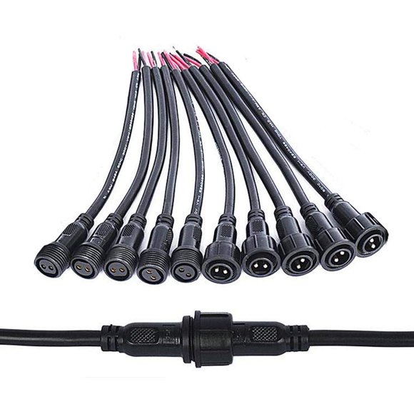 WESIRI 5Pairs 2pin Black Electrical Connector LED Connector for LED Lights 20cm Extension Cable 40cm/Pair 0.75mm? 22mm Nut