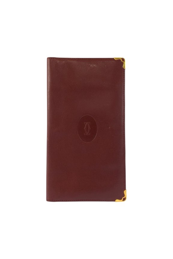 Pre-Owned CARTIER Cartier Must Line Bordeaux Gold Hardware Leather Long Wallet Billfold Men's