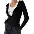 thumbnail image 2 of Women'S Long Sleeve Ribbed Knit Cardigan Drawstring Fitted Hooded Sweaters Fall Clothes Trendy Black M, 2 of 9