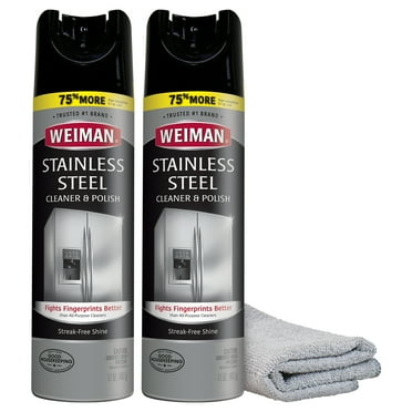 Weiman Stainless Steel Cleaner & Polish Protects Appliances From Fingerprints & Gives a Streak-Free Shine - For Refrigerators, Oven, Dishwasher, Stove - 2 Pack Aerosol Spray with Microfiber Cloth