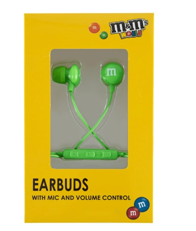 M&M's World Green Wired Ear Buds with Microphone New with Box