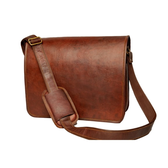 11" Handmade Brown Leather Crossbody Bag With Full Flap