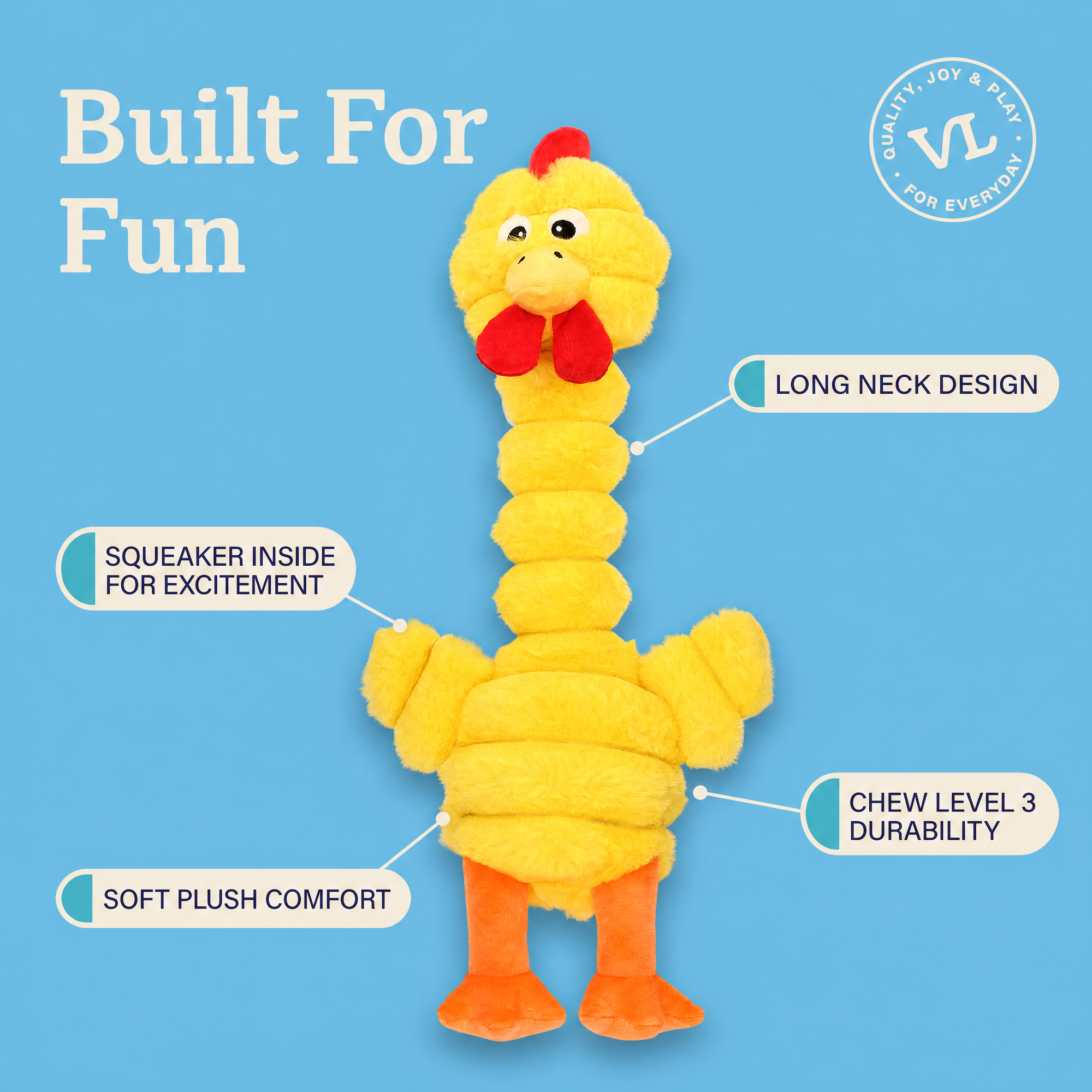 Vibrant Life Yellow Long Neck Chicken Plush Dog Toy photo 5
