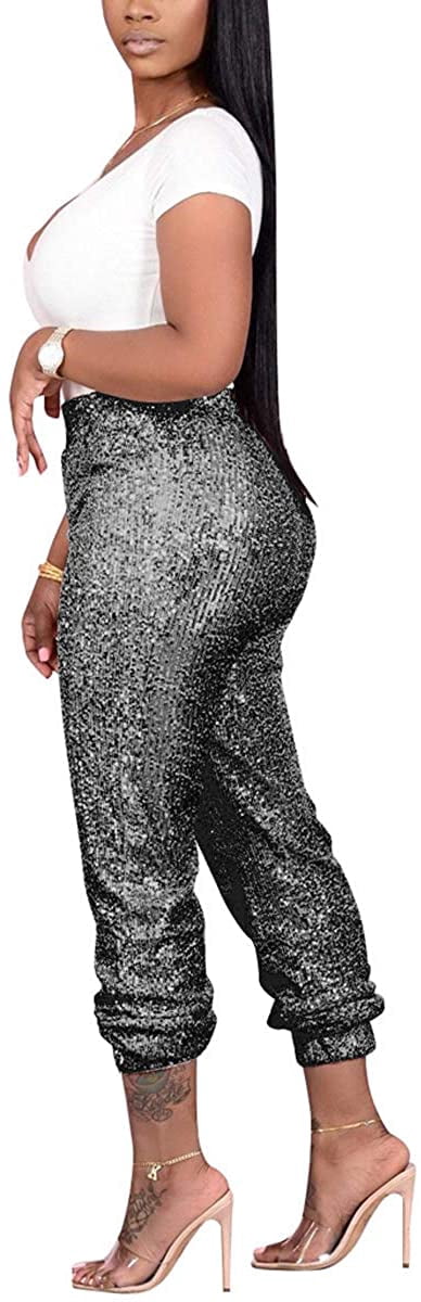 Women Sequin Jogger Pants, Stylish 