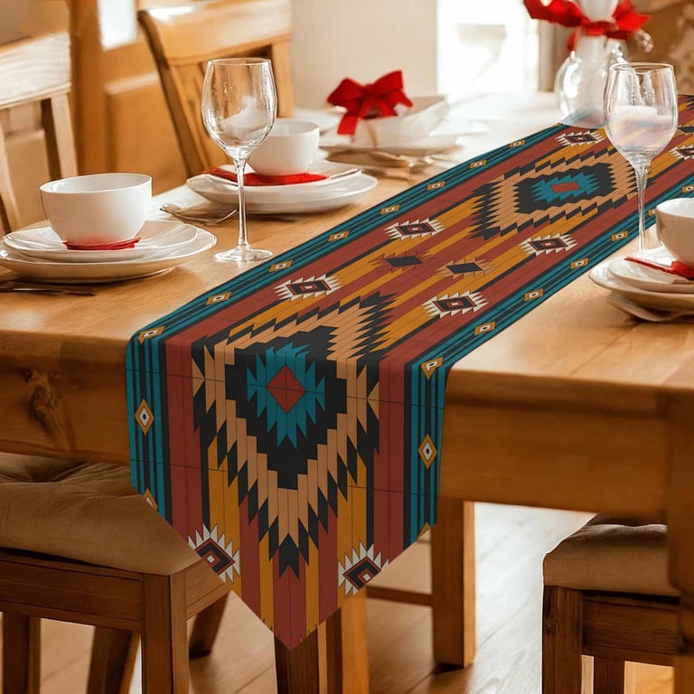 Aztec Southwest Table Runner Linen Burlap Table Runner 48 Inches Long  Vintage Geometric Farmhouse Art Dresser Scarves for Kitchen Island Coffee  Dining ...