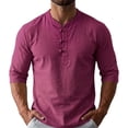 thumbnail image 3 of Plus Size Big & Tall Men's Linen Casual Shirt Tops Stand Collar Short Sleeve Button Down Loose Fit Lightweight Breathable Cooling Summer Beach Vacation Travel Outfits Gift, 3 of 9