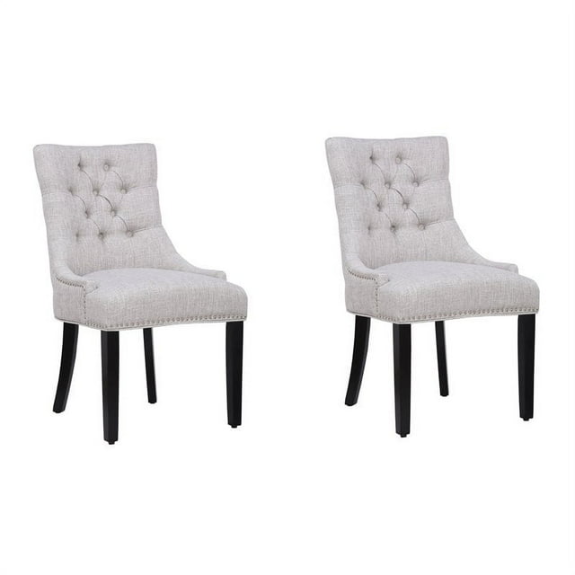 Costaelm Bellmount Fabric Wingback Tufted Dining Chair 2 Pc Set in Light Gray