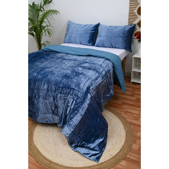 HandloomBazzar Ultra-Luxe Velvet Duvet Cover, Boho Bedding UO Comforter Donna Cover, 3 Pcs Set Royal Blue Color Duvet Set, Velvet Bedding Set, Twin Size 68" x 90" Inches