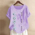 thumbnail image 2 of Birdeem Blouses pour Femmes Mode Imprimée Confortable Ample Manches Courtes Blouse Boutonnée Col Rond Décontracté, 2 of 12