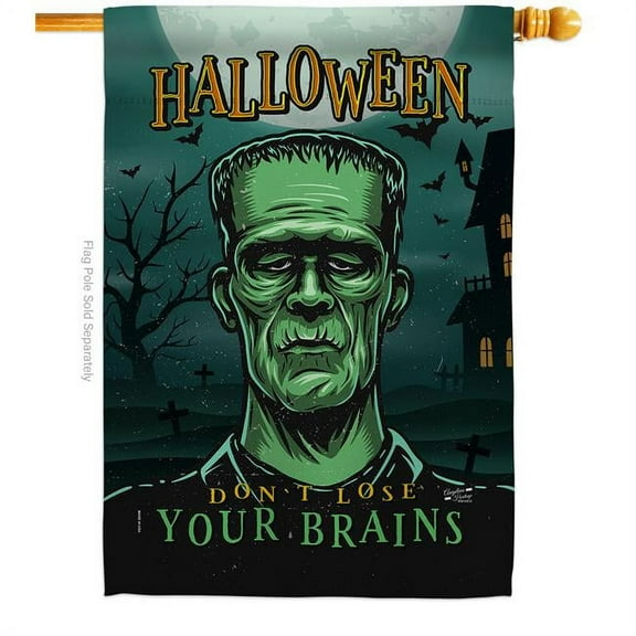 Angeleno Heritage H137228-BO 28 x 40 in. Green Monster House Flag with Fall Halloween Double-Sided Decorative Vertical Flags Decoration Banner Garden Yard Gift