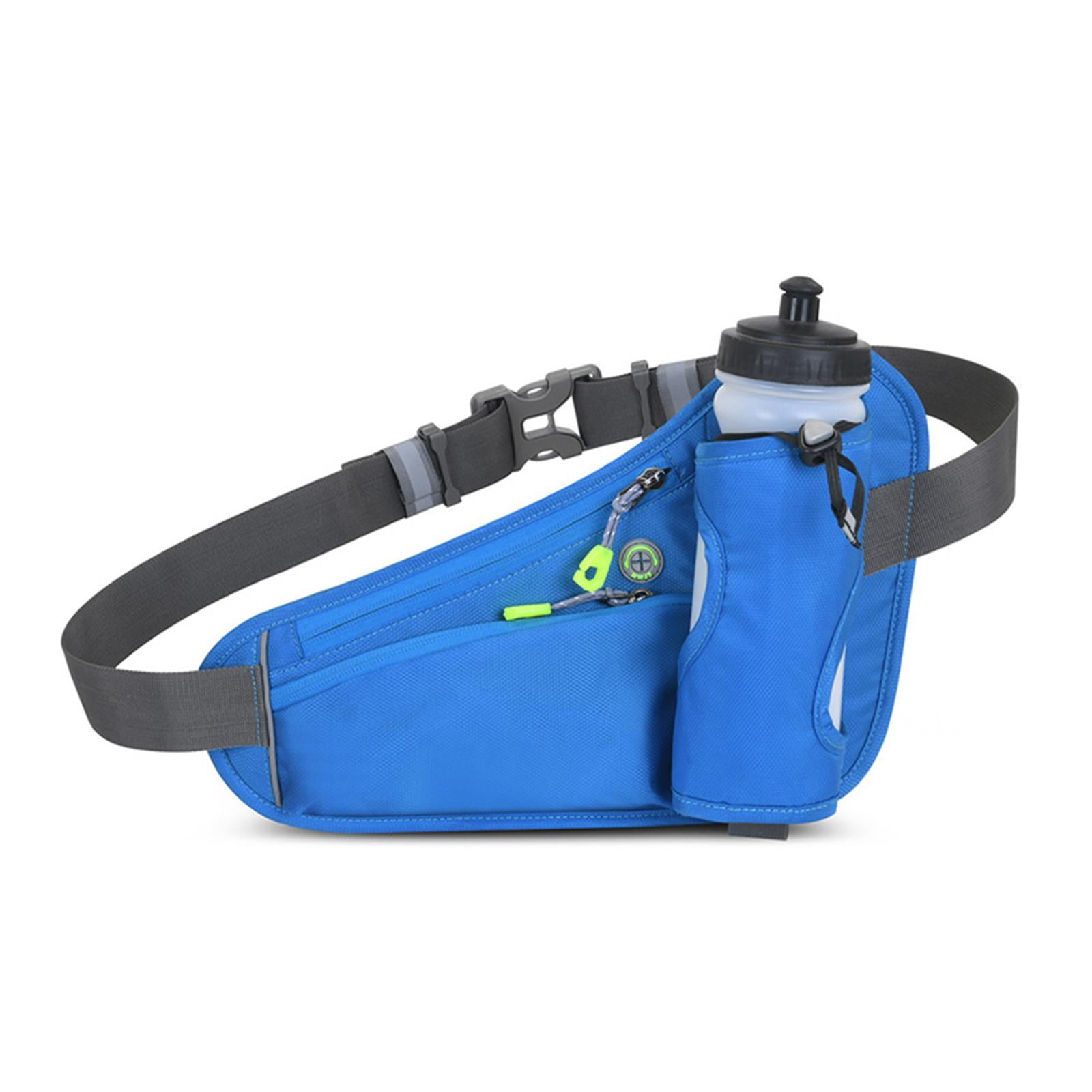Running Waist Belt w/ Water Bottle Holder Waterproof Bum Bag Black & Pocket 