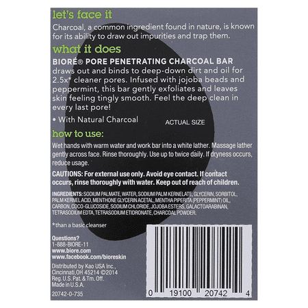 Biore Pore Penetrating Charcoal Bar 3.77 oz (Pack of 2)