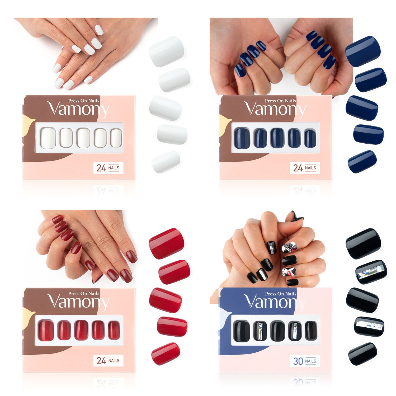 Vamony Press on Nails Short Square Shapes Fake Nails Press on Nails Kit