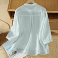 thumbnail image 5 of BRGZLK Women's 3/4 Short Sleeve Cotton Linen Floral Embroidered Peasant Shirts Casual Blouses Loose Fit Tops, 5 of 5