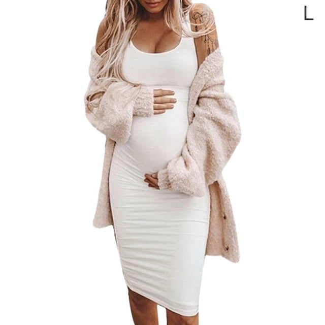 Qarigey Vestido Mujer Embarazada Sin Mangas Vestido Corto Mujer Embarazada Sin Mangas Color Sólido Ropa De Verano Prendas para la parte del cuerpo Blanco L