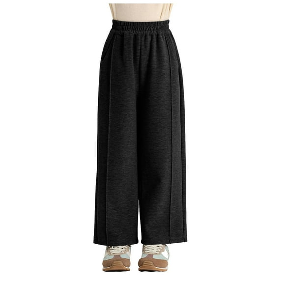 CAICJ98 Toddler Girls High Waisted Pants Girls Wide Leg Pants Casual Solid Trousers with Pockets Black,3-4 Years