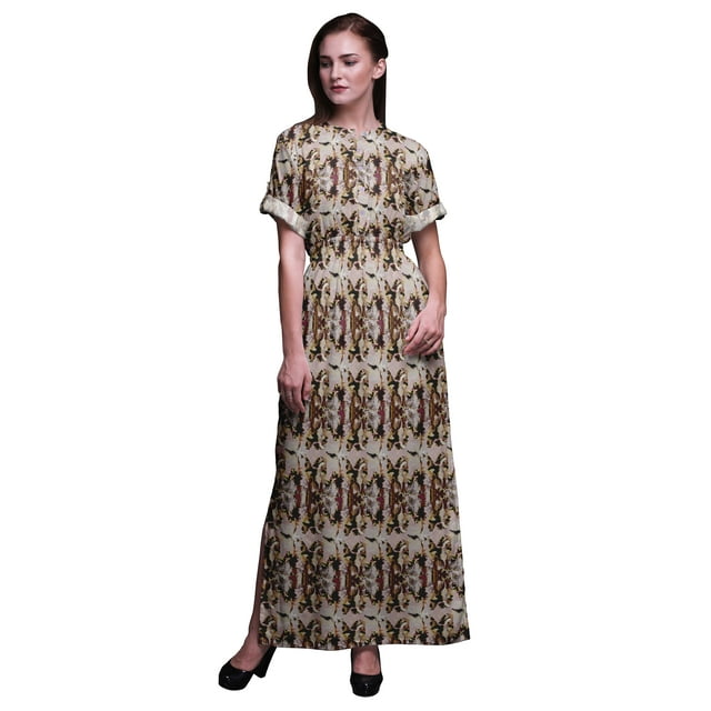 Bimba Rayon Abstract Tie-Dye Printed Womens Long MaxiDressGown With Side Slit-XXX-Large