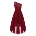 thumbnail image 4 of TiaoBug Kids Flower Girl One Shoulder Party Gown Sequins High-Low Hem Dress for Wedding Birthday Burgundy 6, 4 of 7